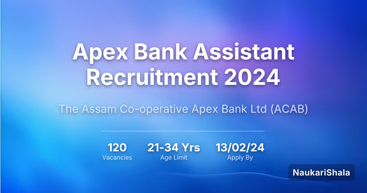 Apex Bank Assistant Recruitment 2024 – The Assam Co-operative Apex Bank$ (ACAB)