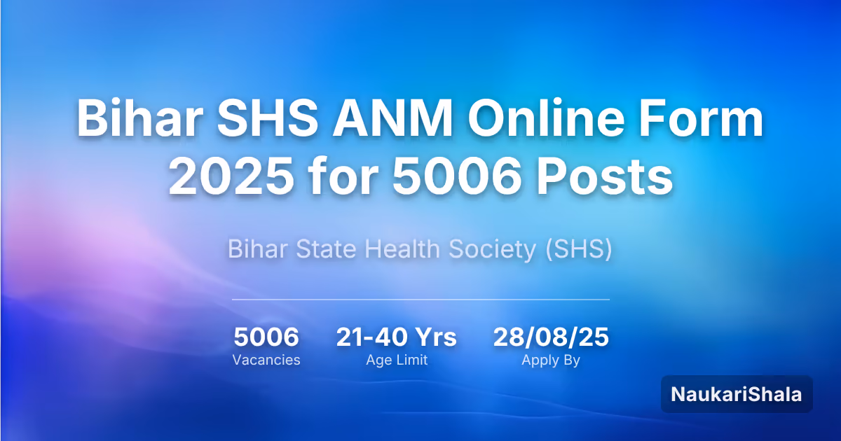 Bihar SHS ANM Online Form 2025 for 5006 Posts – Bihar State Health Society$ (BSHS)