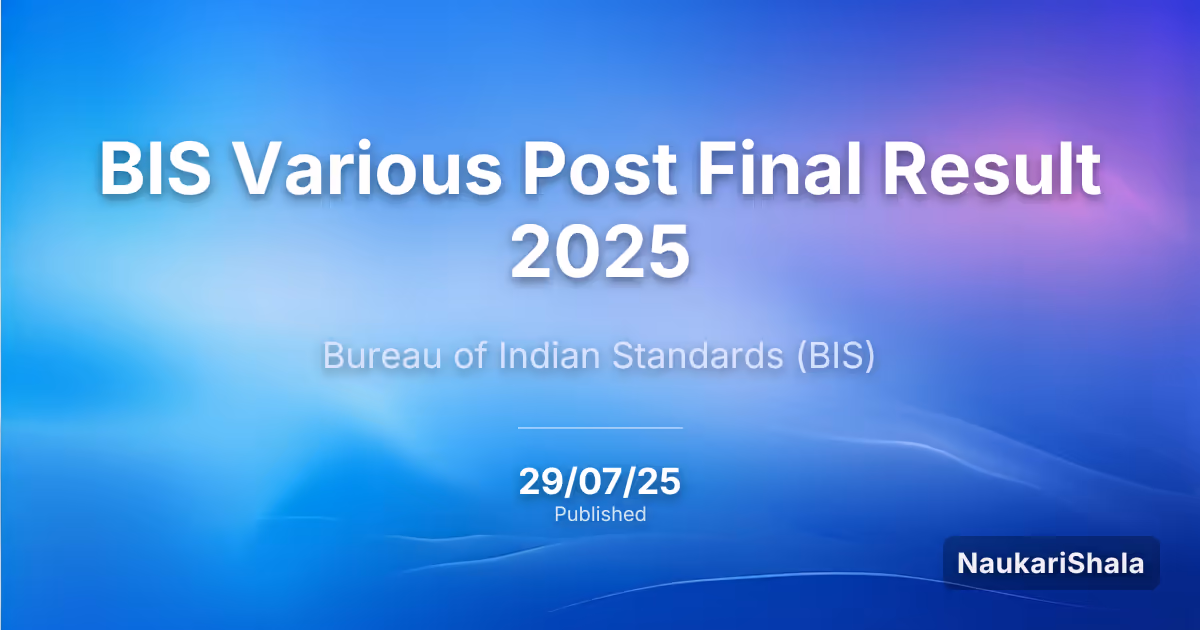 BIS Various Post Final Result 2025 – Bureau of Indian Standards (BIS)
