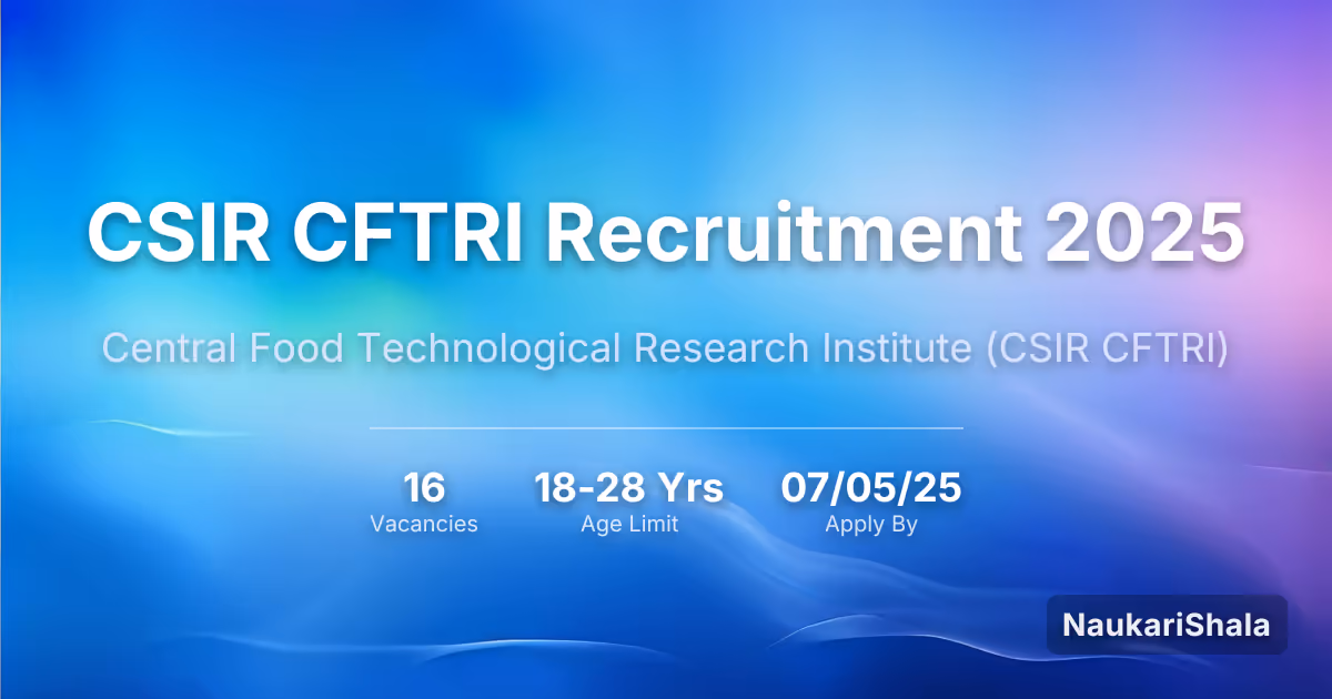 CSIR CFTRI Recruitment 2025 – Council of Scientific and Industrial Research$ (CSIR)