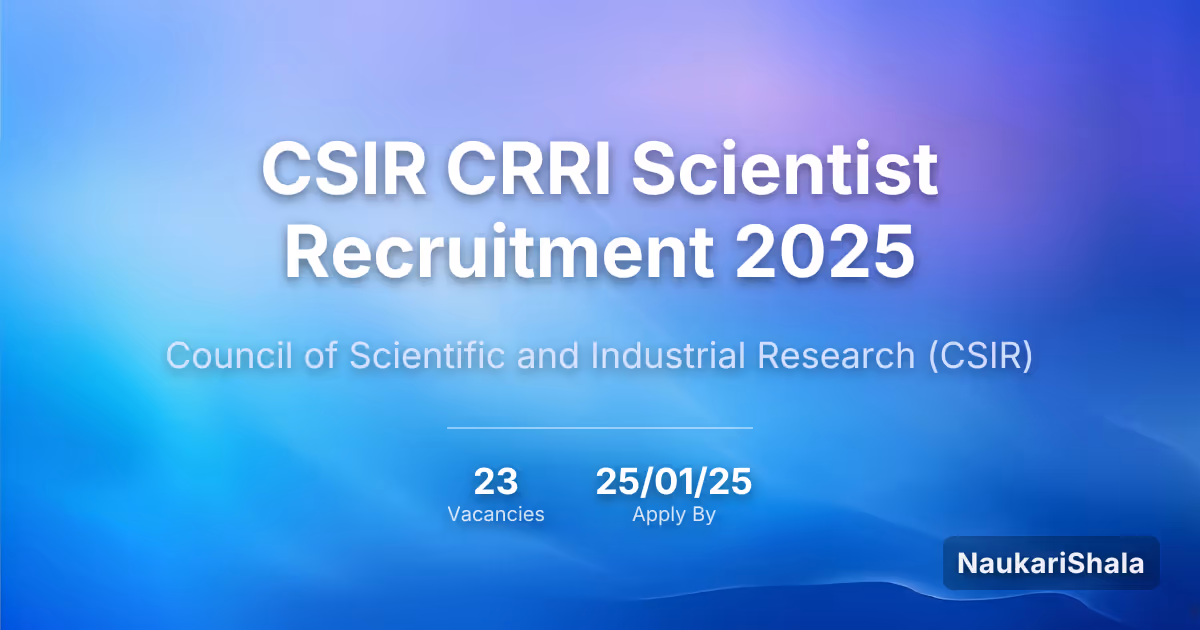 CSIR CRRI Scientist Recruitment 2025 – Council of Scientific and Industrial Research$ (CSIR)