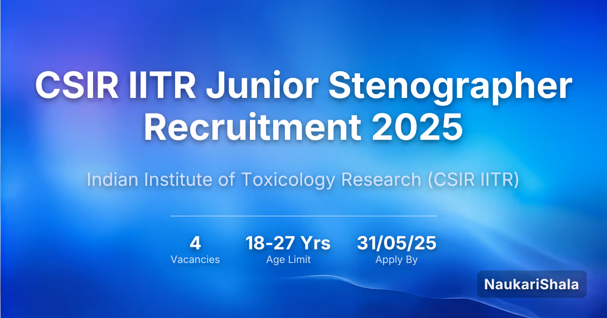 CSIR IITR Junior Stenographer Recruitment 2025 – Council of Scientific and Industrial Research$ (CSIR)