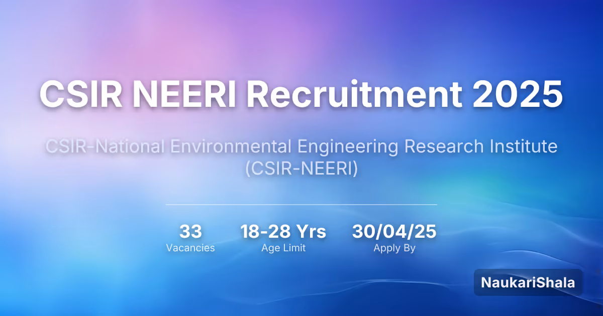 CSIR NEERI Recruitment 2025 – Council of Scientific and Industrial Research$ (CSIR)