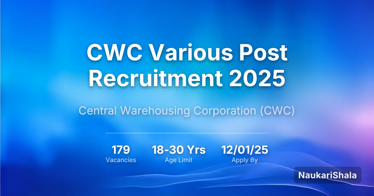 CWC Various Post Recruitment 2025 – Central Warehousing Corporation$ (CWC)