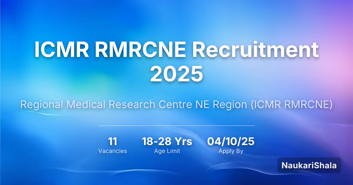 ICMR RMRCNE Recruitment 2025 – Regional Medical Research Centre NE Region$ (ICMR RMRCNE)