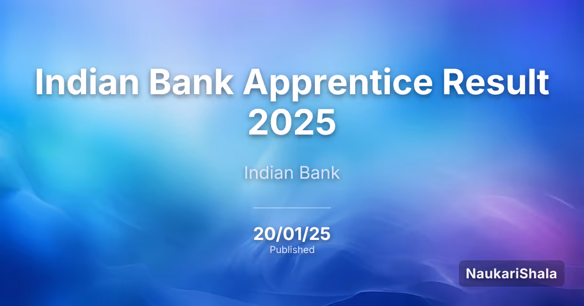 Indian Bank Apprentice Result 2025 – Indian Bank (IB)