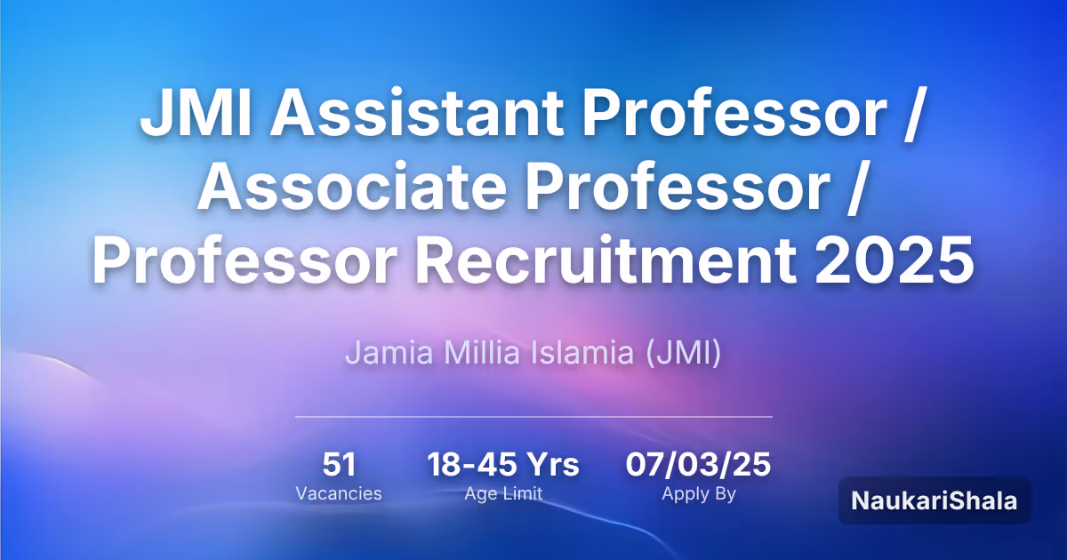 JMI Assistant Professor / Associate Professor / Professor Recruitment 2025 – Jamia Millia Islamia$ (JMI)