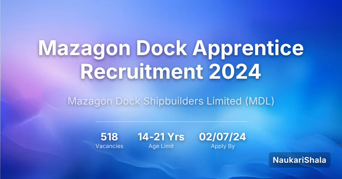 Mazagon Dock Apprentice Recruitment 2024 – Mazagon Dock Shipbuilders Limited$ (MDL)