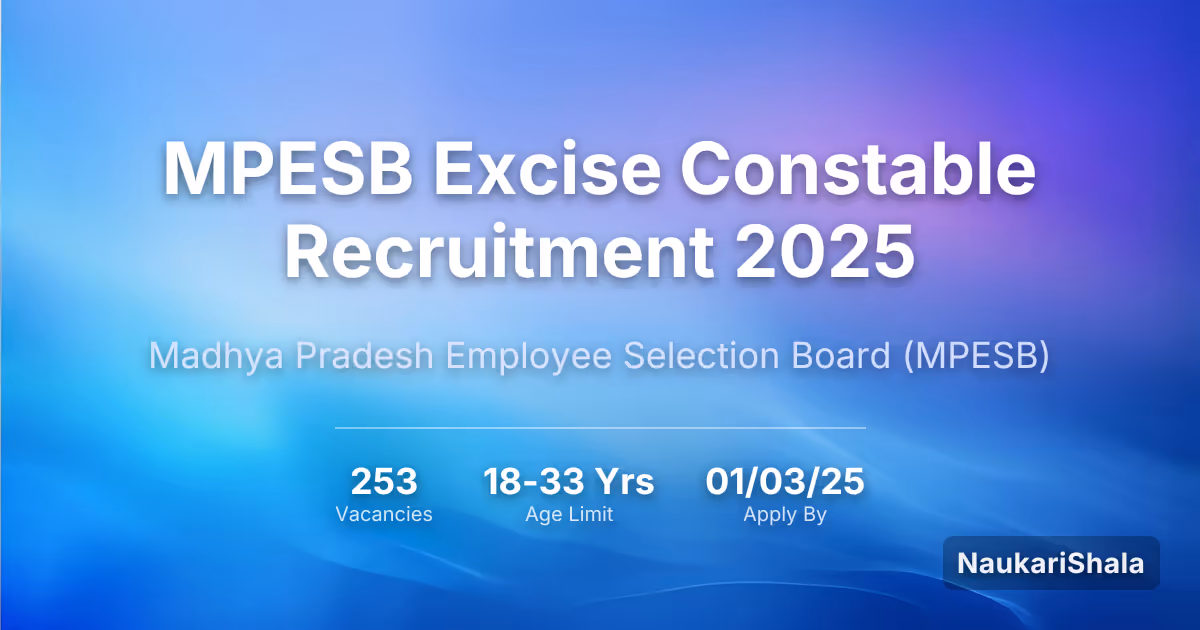 MPESB एक्साइज कांस्टेबल भर्ती 2025 – मध्य प्रदेश कर्मचारी चयन बोर्ड$ (MPESB)