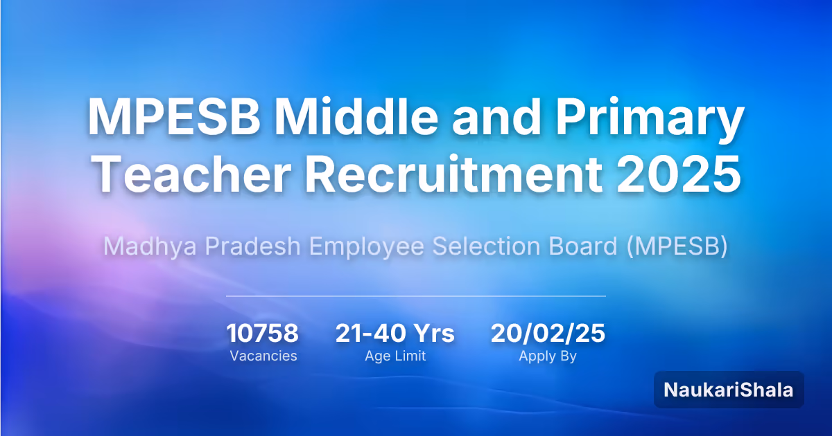 एमपीईएसबी मिडिल और प्राइमरी टीचर भर्ती 2025 – मध्य प्रदेश कर्मचारी चयन बोर्ड$ (MPESB)