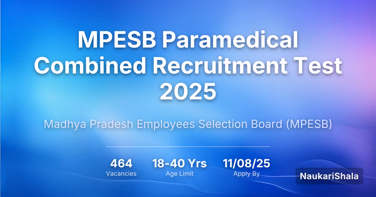 MPESB Paramedical Combined Recruitment Test 2025 – Madhya Pradesh Employees Selection Board$ (MPESB)