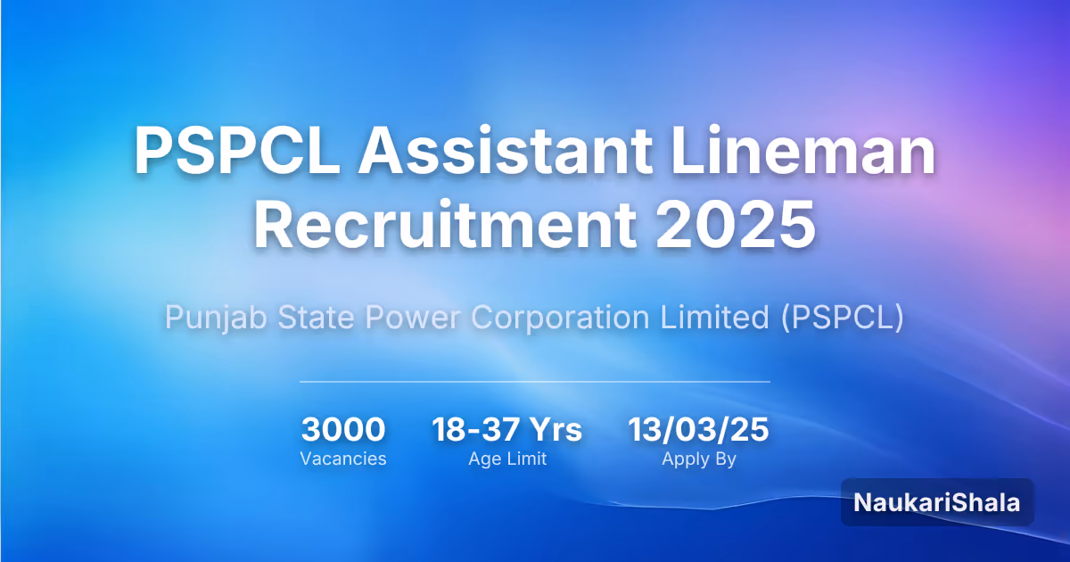 PSPCL Assistant Lineman Recruitment 2025 – Punjab State Power Corporation Limited$ (PSPCL)