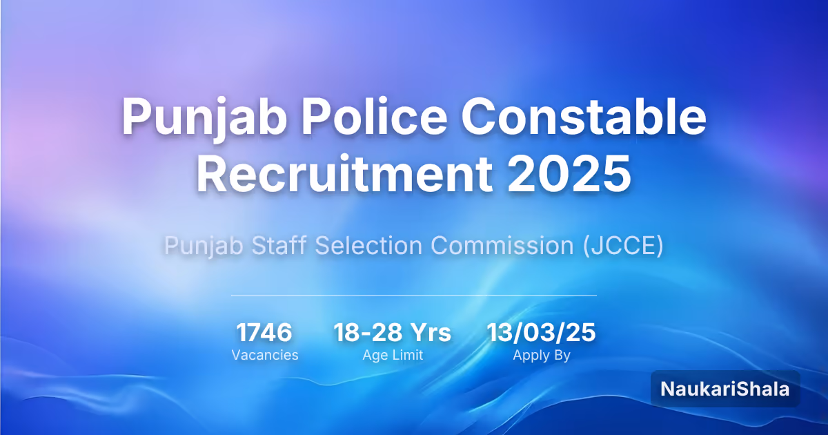 Punjab Police Constable Recruitment 2025 – Punjab Staff Selection Commission$ (JCCE)