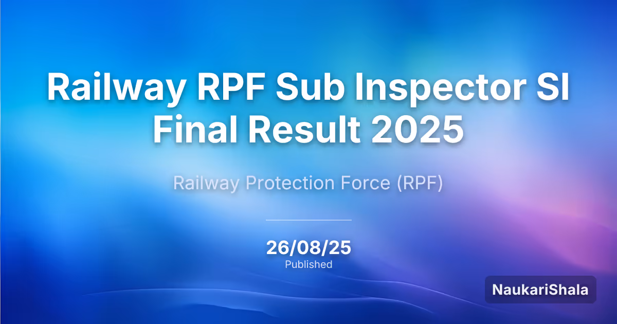 Railway RPF Sub Inspector SI Final Result 2025 – Railway Protection Force (RPF)