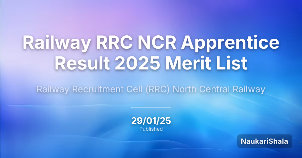 Railway RRC NCR Apprentice Result 2025 Merit List – Railway Recruitment Cell (RRC)