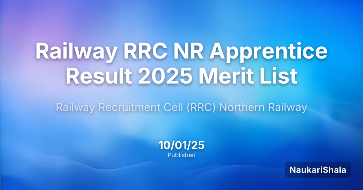 Railway RRC NR Apprentice Result 2025 Merit List – Railway Recruitment Cell (RRC)