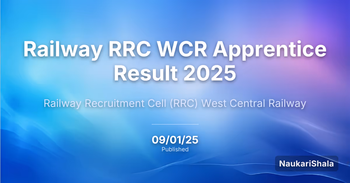 Railway RRC WCR Apprentice Result 2025 – Railway Recruitment Cell (RRC)