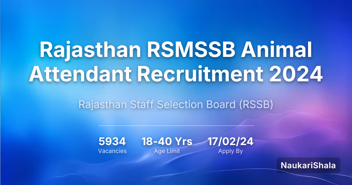 Rajasthan RSMSSB Animal Attendant Recruitment 2024 – Rajasthan Staff Selection Board$ (RSMSSB)