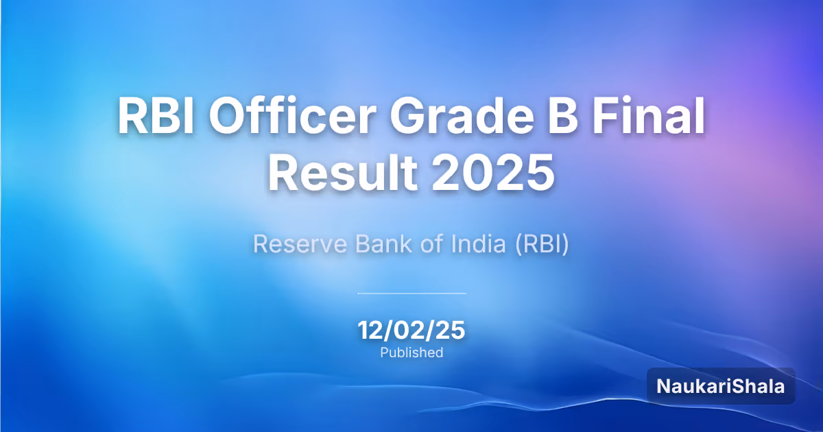 RBI Officer Grade B Final Result 2025 – Reserve Bank of India (RBI)