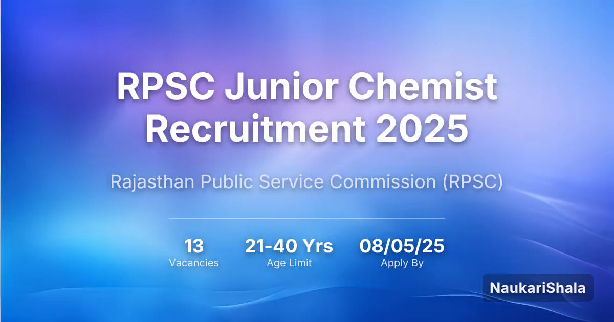 RPSC Junior Chemist Recruitment 2025 – Rajasthan Public Service Commission$ (RPSC)