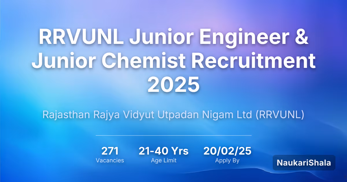 RRVUNL Junior Engineer & Junior Chemist Recruitment 2025 – Rajasthan Rajya Vidyut Utpadan Nigam$ (RRVUNL)