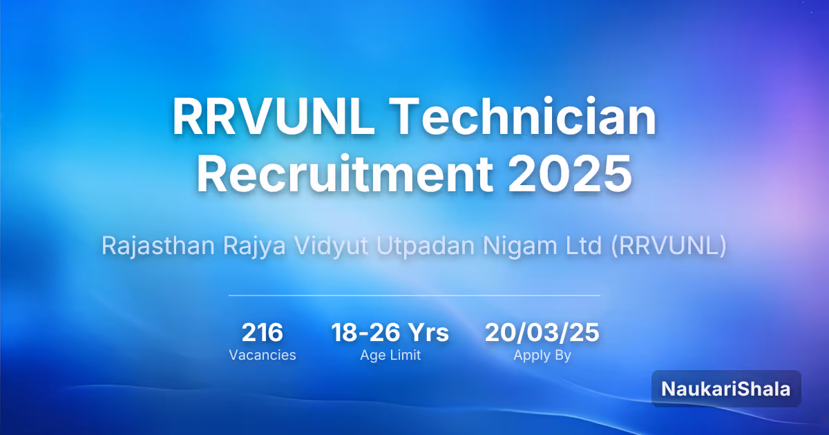 RRVUNL Technician Recruitment 2025 – Rajasthan Rajya Vidyut Utpadan Nigam$ (RRVUNL)