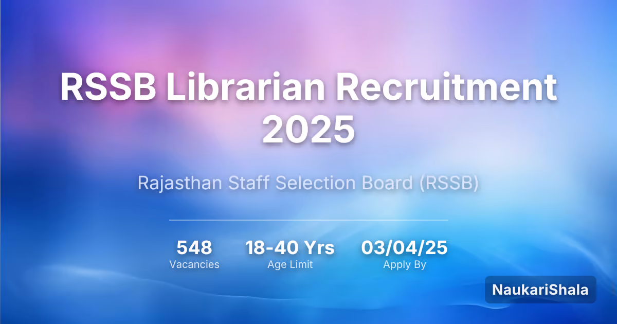 RSSB Librarian Recruitment 2025 – Rajasthan Staff Selection Board$ (RSMSSB)