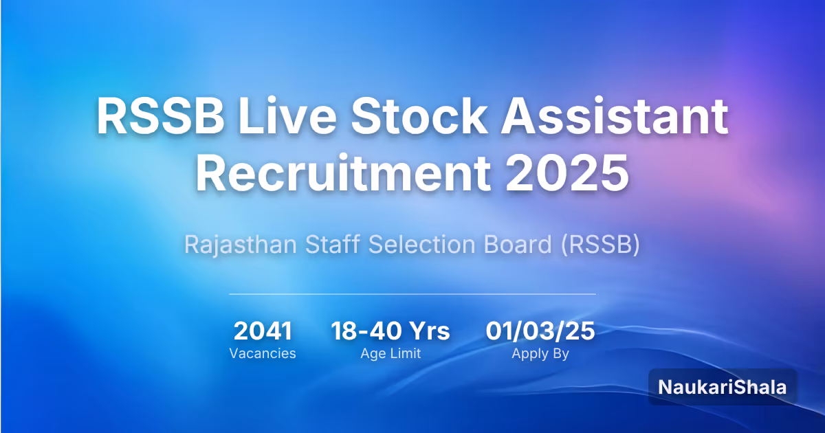 RSSB Live Stock Assistant Recruitment 2025 – Rajasthan Staff Selection Board$ (RSMSSB)