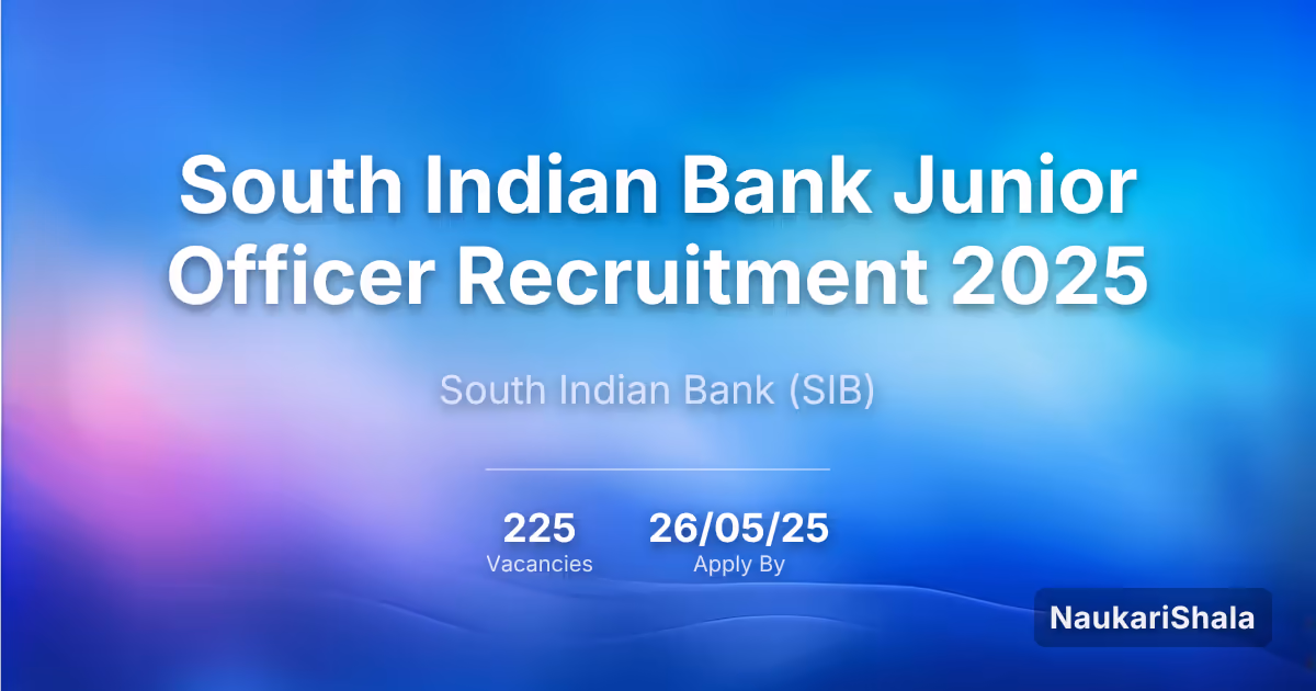 South Indian Bank Junior Officer Recruitment 2025 – South Indian Bank$ (SIB)