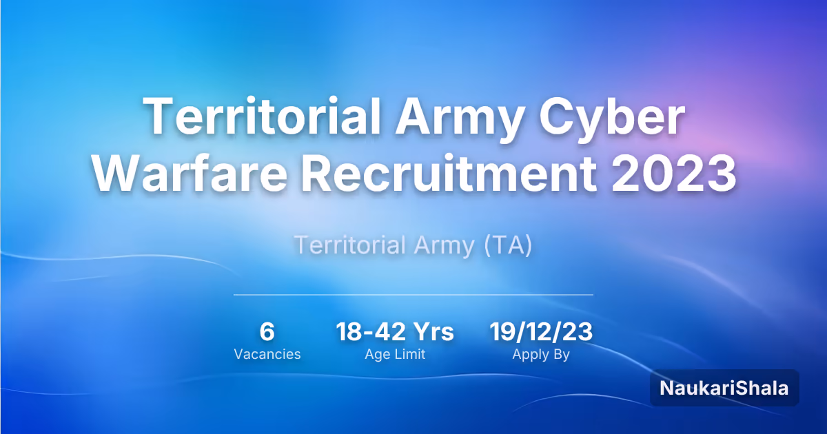 Territorial Army Cyber Warfare Recruitment 2023 – Territorial Army$ (TA)