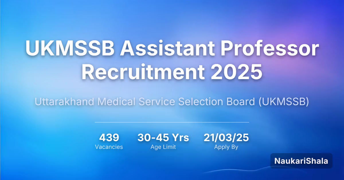UKMSSB Assistant Professor Recruitment 2025 – Uttarakhand Medical Service Selection Board$ (UKMSSB)