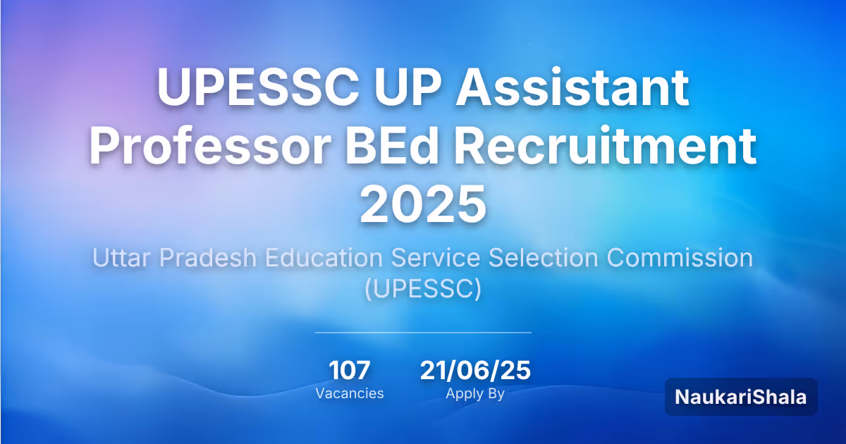 UPESSC UP Assistant Professor BEd Recruitment 2025 – Uttar Pradesh Education Service Selection Commission$ (UPESSC)
